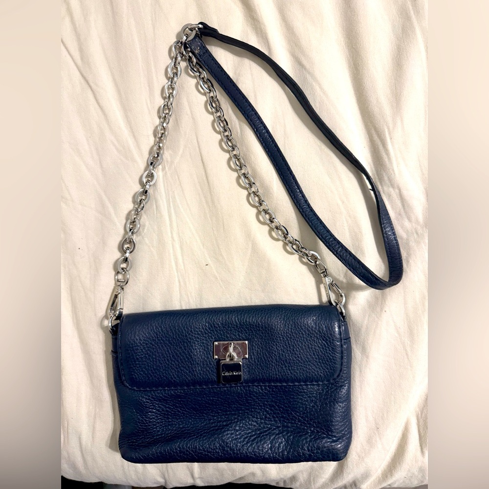 Calvin Klein Dark Blue Leather Crossbody Bag